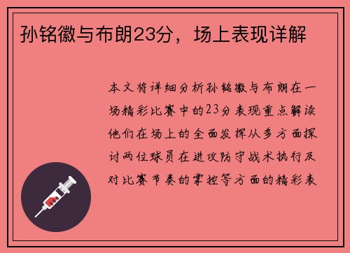 孙铭徽与布朗23分，场上表现详解