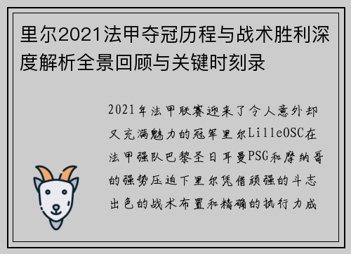里尔2021法甲夺冠历程与战术胜利深度解析全景回顾与关键时刻录 里尔2021法甲夺冠历程与战术胜利深度解析全景回顾与关键时刻录